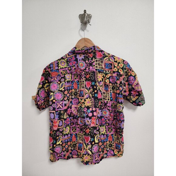 Fenn Wright & Manson purple multi color patterned button up silk shirt L - Picture 3 of 4